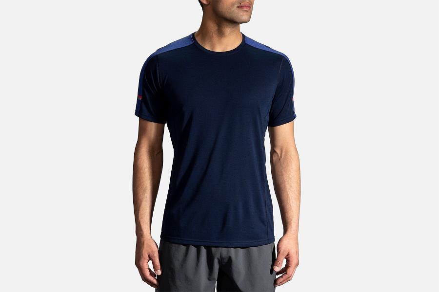 Brooks Distance Men Athletic Wear & Running Shirt Blue AZP014583
